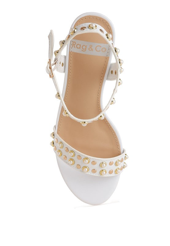 Morosa Studded Real Leather Kitten Heel Sandals