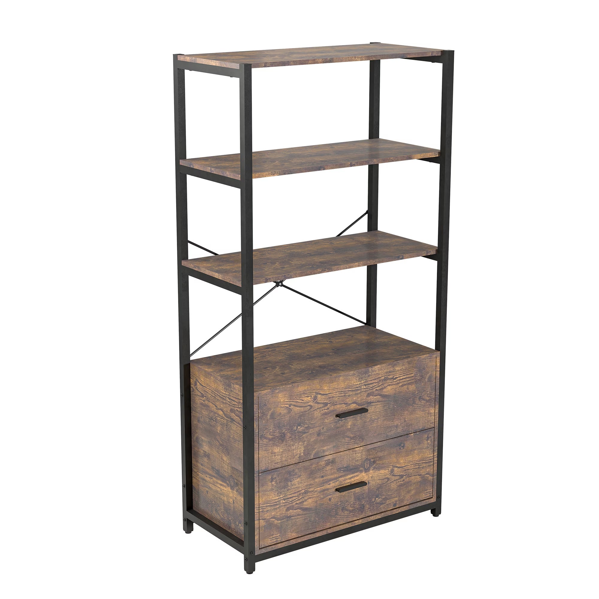 Industrial Bookcase With File Cabinet Drawers, 62.7 In Tall Bookshelf