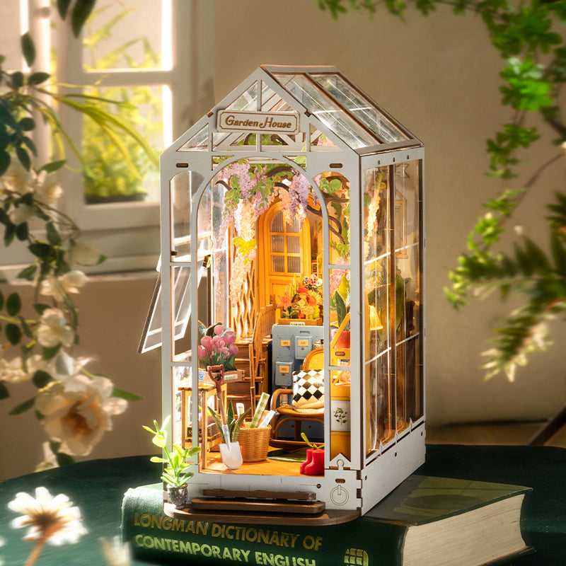 Robotime Rolife Garden House Book Nook Kit Book Shelf Insert Easy