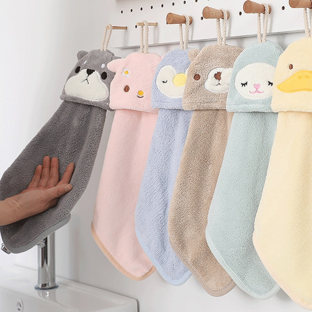 1pc Cartoon Hanging Hand Towel Soft Coral Kitchen Towel Cute Kids