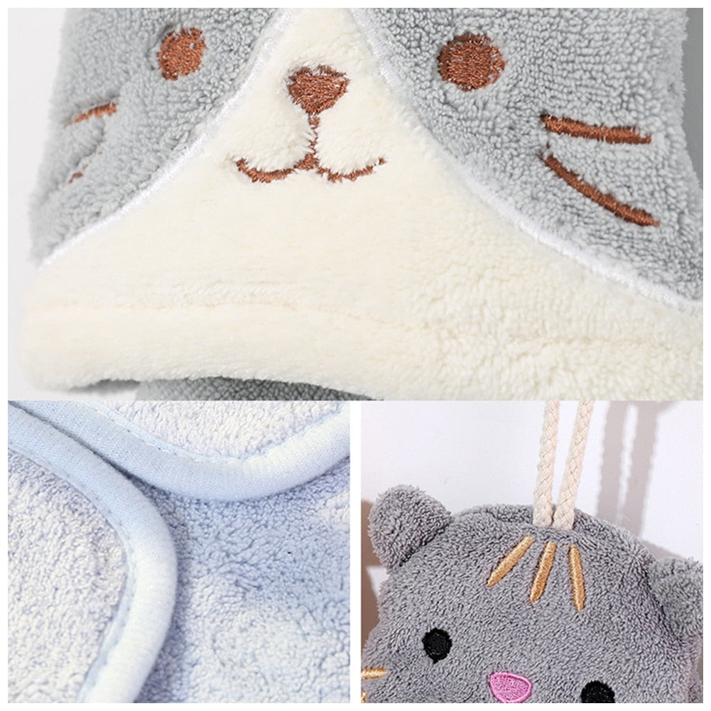 1pc Cartoon Hanging Hand Towel Soft Coral Kitchen Towel Cute Kids