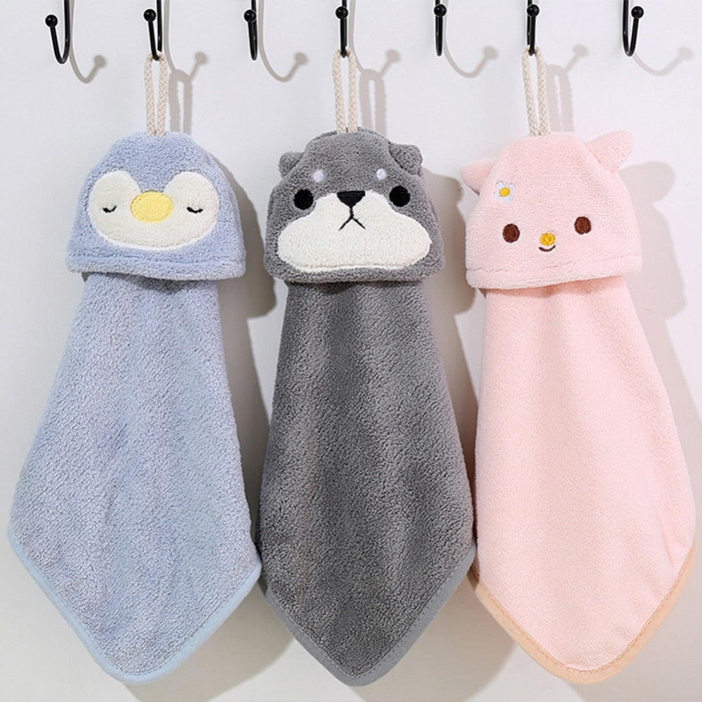 1pc Cartoon Hanging Hand Towel Soft Coral Kitchen Towel Cute Kids