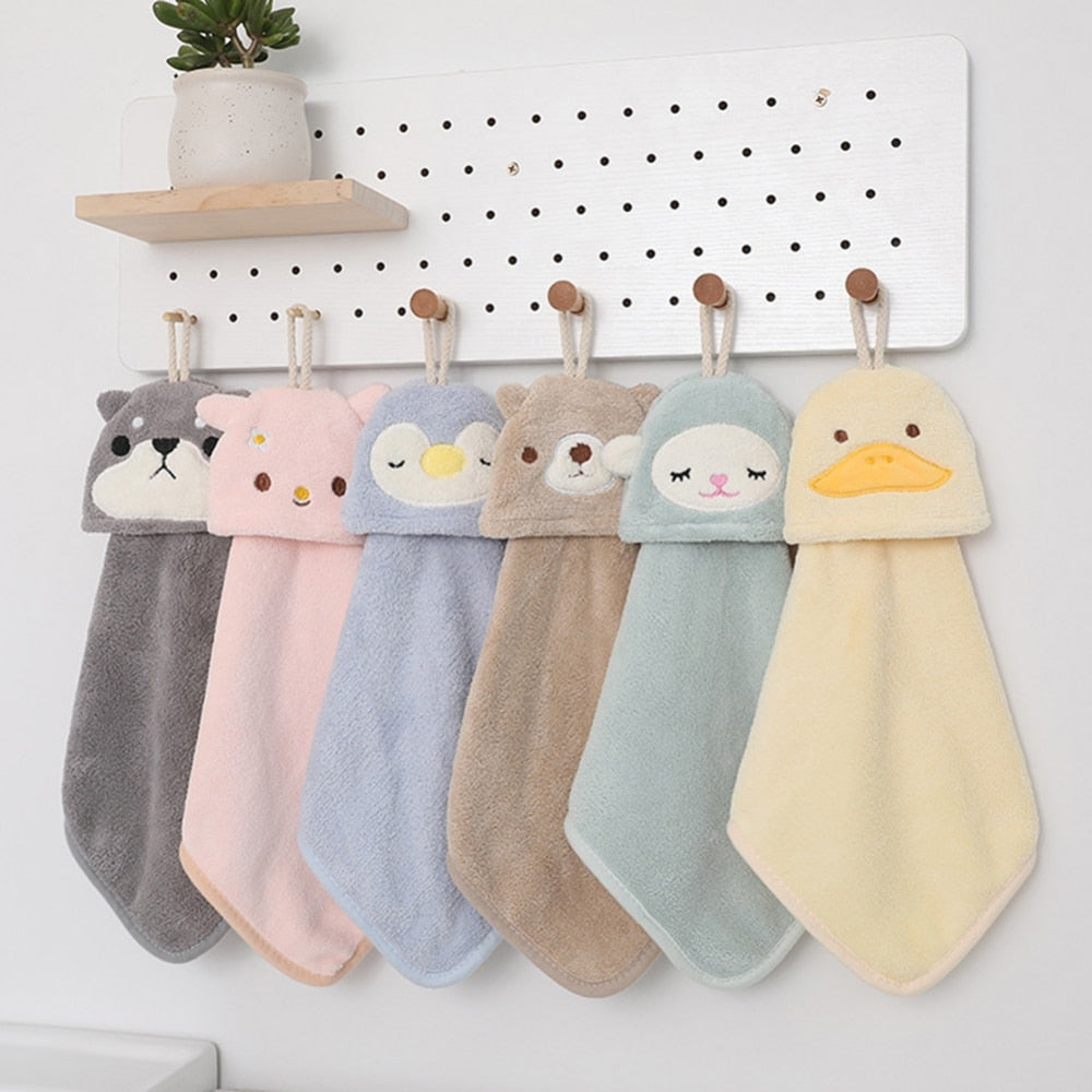 1pc Cartoon Hanging Hand Towel Soft Coral Kitchen Towel Cute Kids