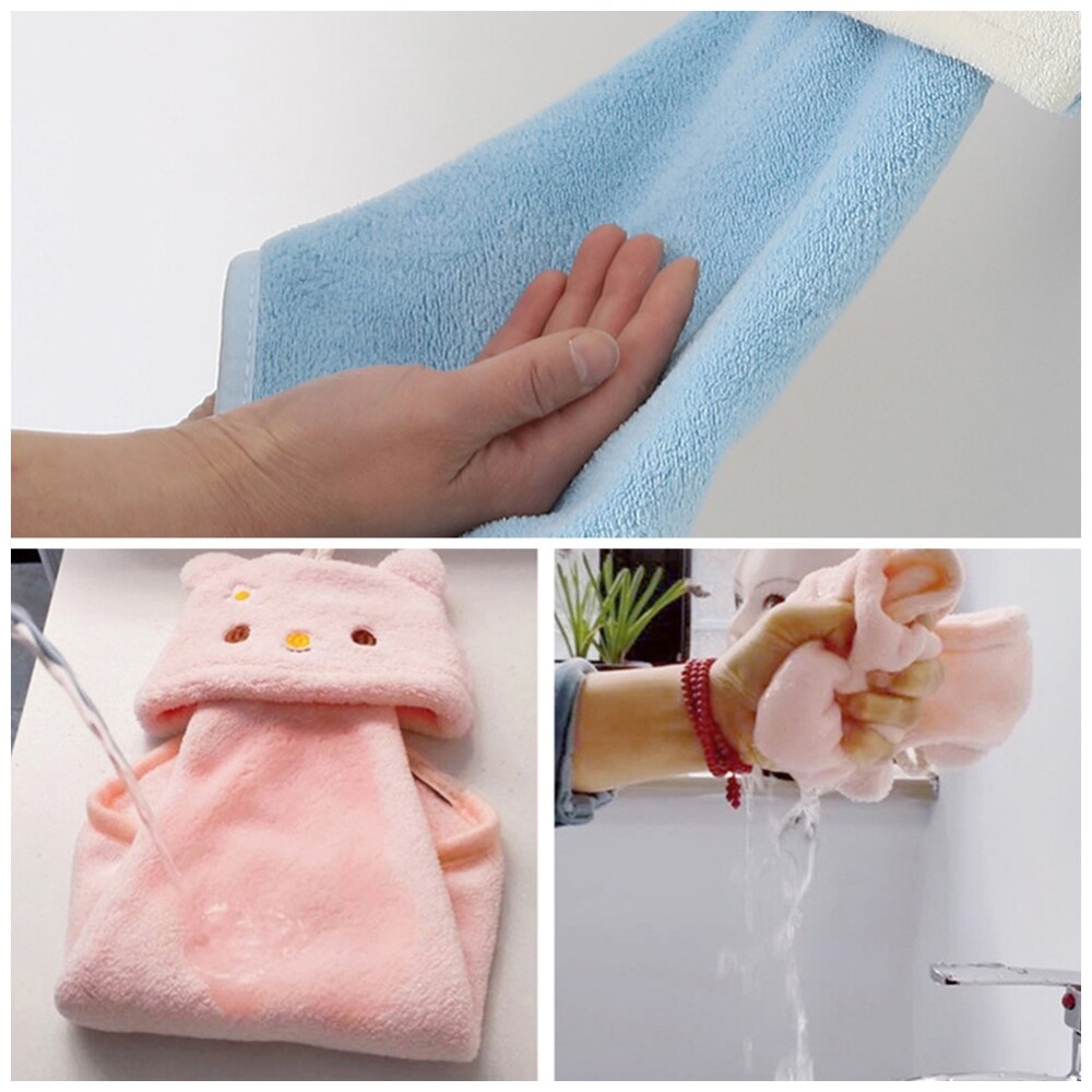 1pc Cartoon Hanging Hand Towel Soft Coral Kitchen Towel Cute Kids