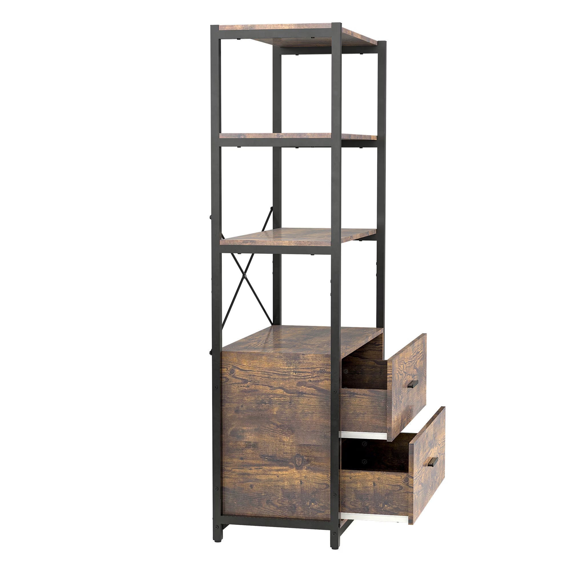Industrial Bookcase With File Cabinet Drawers, 62.7 In Tall Bookshelf