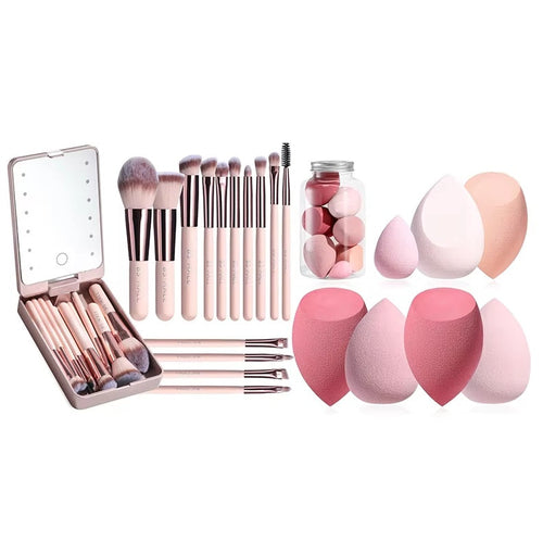 Makeup Brushes With Case Set Portable LED Mirror Makeup Jewelry
