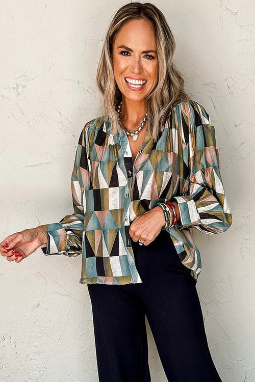Print Buttoned Balloon Sleeve Loose Fit Shirt