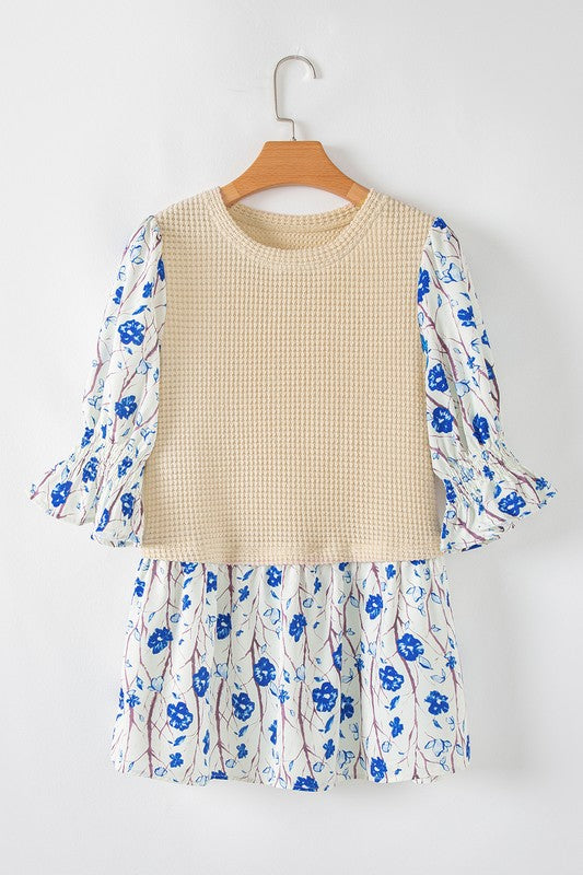 Patchwork Short Flounce Sleeve Peplum Blouse