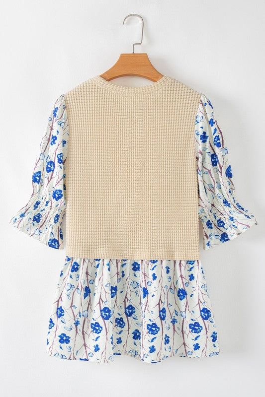 Patchwork Short Flounce Sleeve Peplum Blouse
