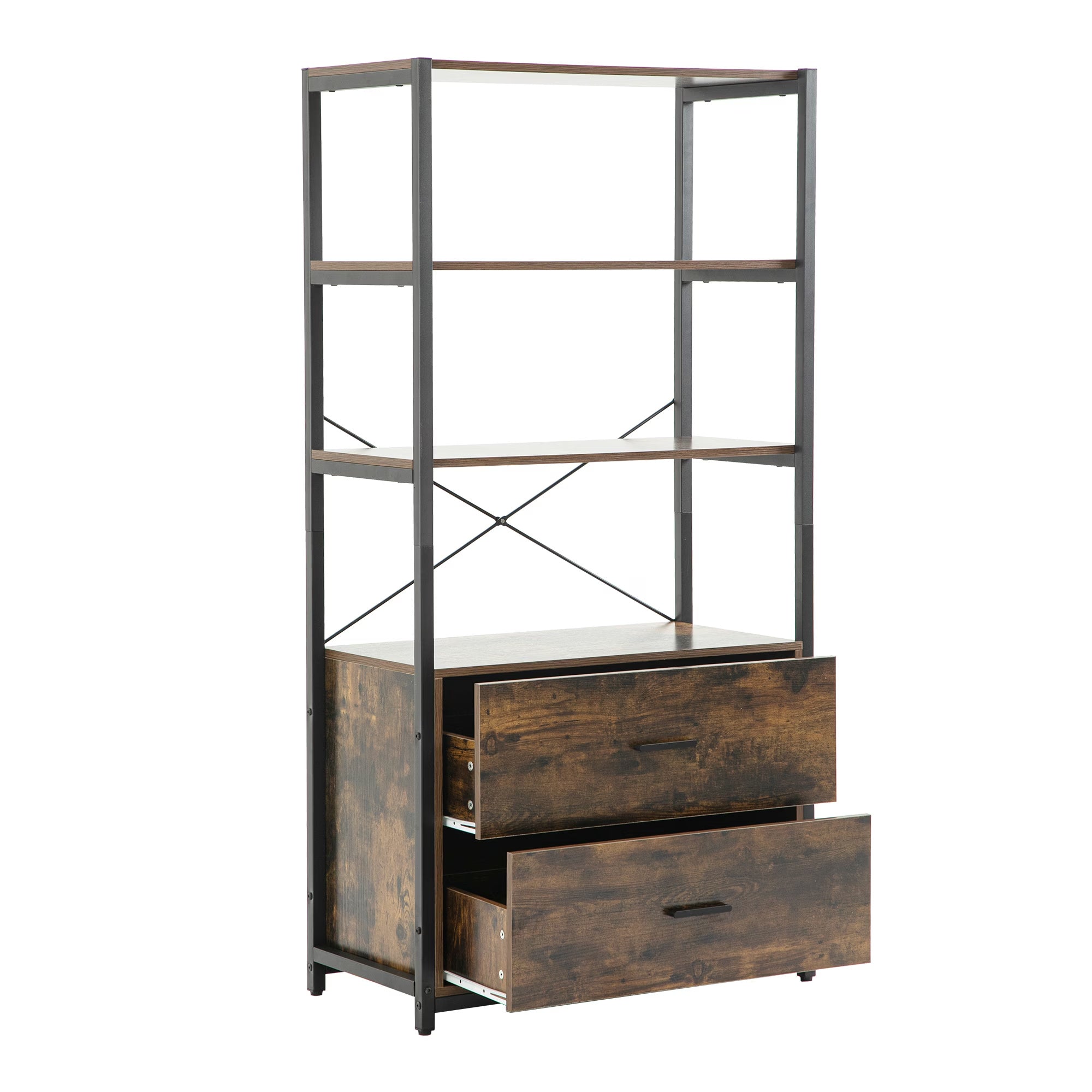 Industrial Bookcase With File Cabinet Drawers, 62.7 In Tall Bookshelf
