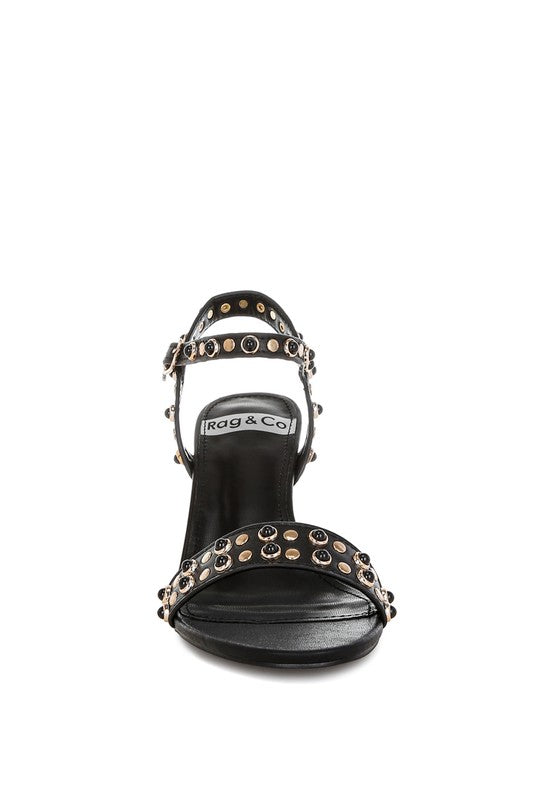 Morosa Studded Real Leather Kitten Heel Sandals