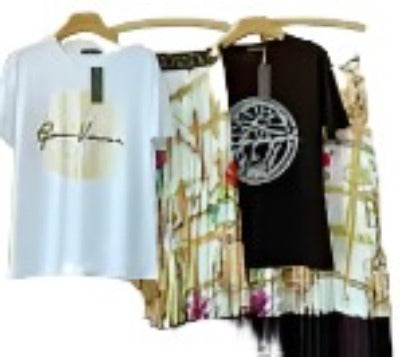 Chic Two Pieces Women's T-Shirt & Pleated Skirt Sets
