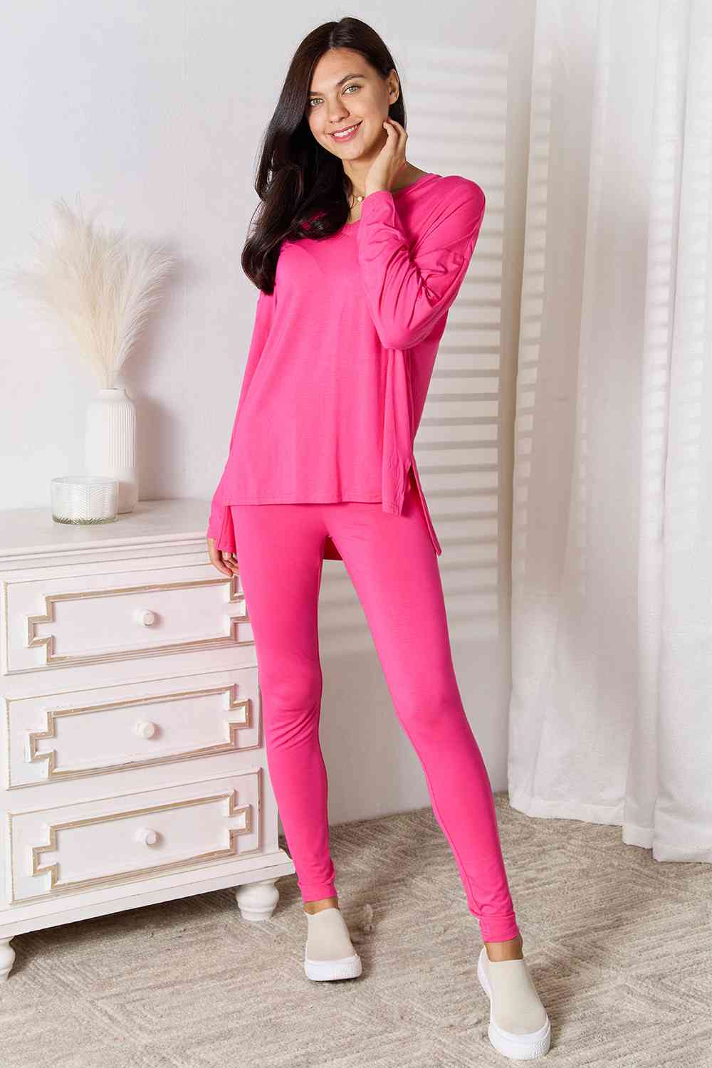 Basic Bae Full Size V-Neck Soft Rayon Long Sleeve Top and Pants Lounge