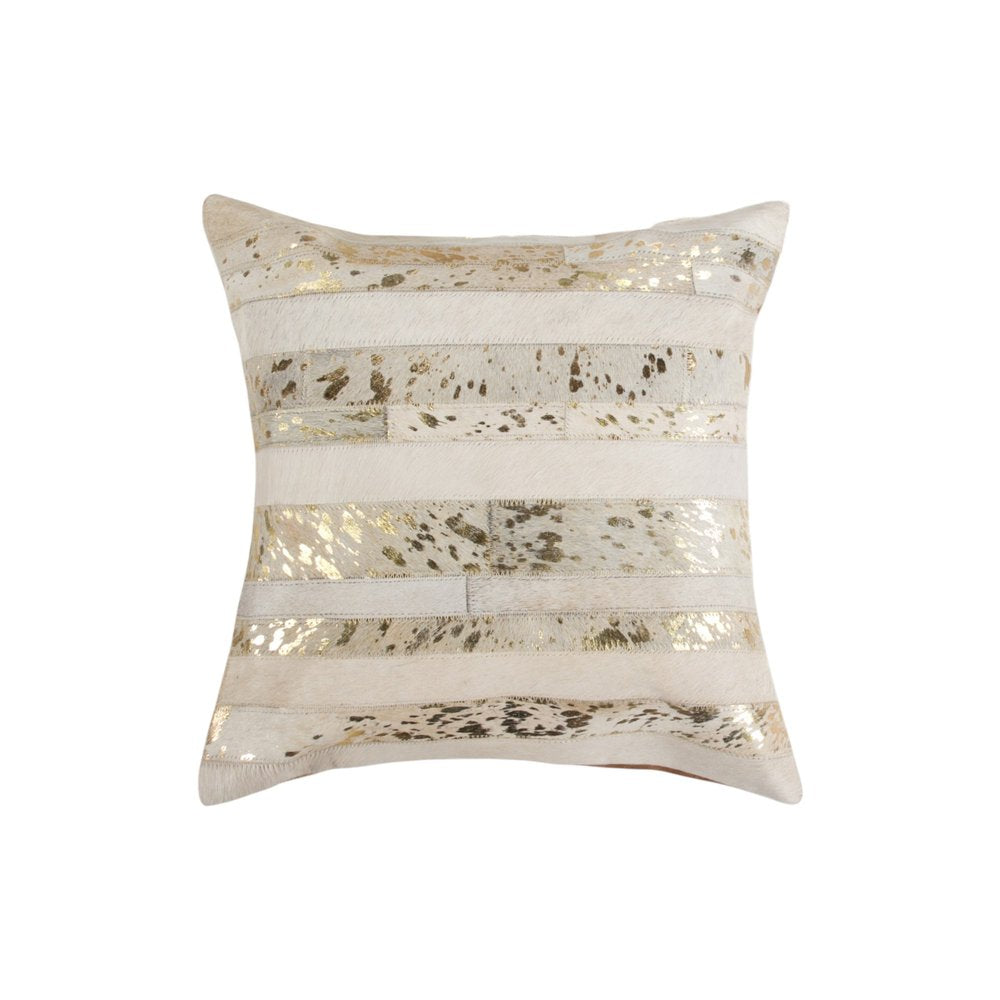 Set of Two 18" Natural and Gold Striped Cowhide Throw Pillows with