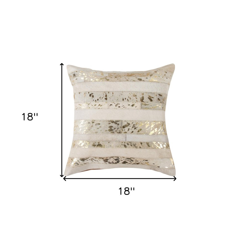 Set of Two 18" Natural and Gold Striped Cowhide Throw Pillows with