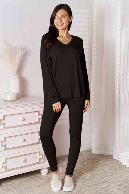 Basic Bae Full Size V-Neck Soft Rayon Long Sleeve Top and Pants Lounge