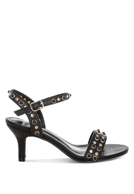 Morosa Studded Real Leather Kitten Heel Sandals