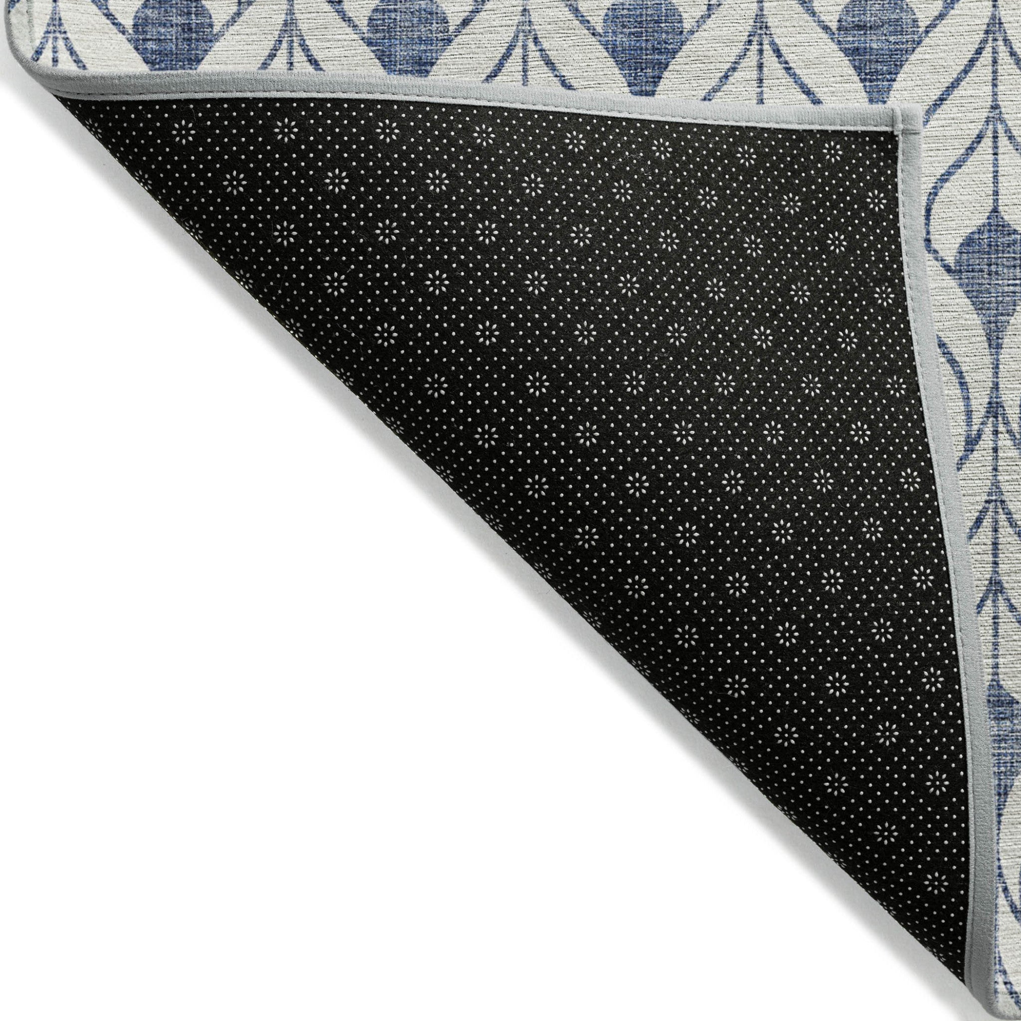 3' X 5' Blue And Ivory Geometric Washable Indoor Outdoor Area Rug