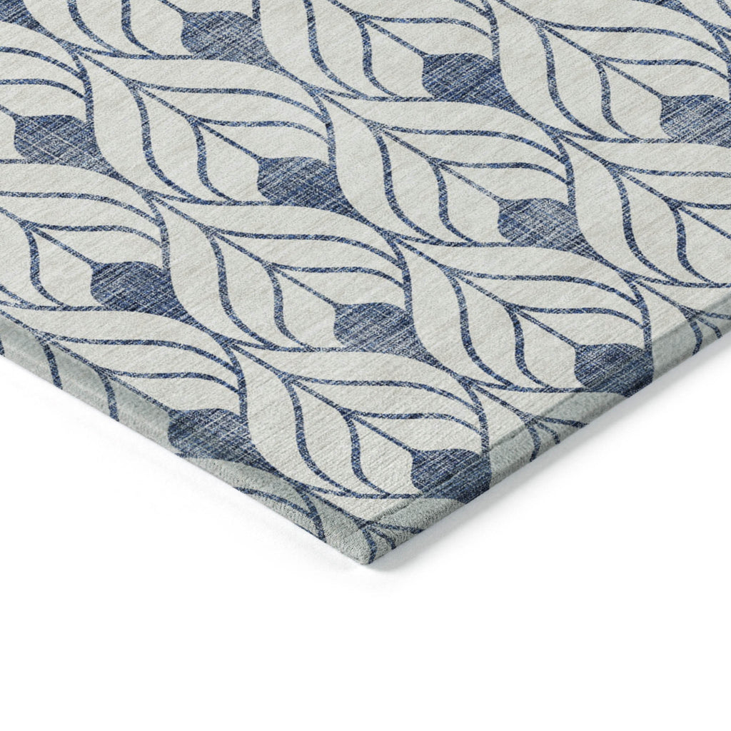 3' X 5' Blue And Ivory Geometric Washable Indoor Outdoor Area Rug