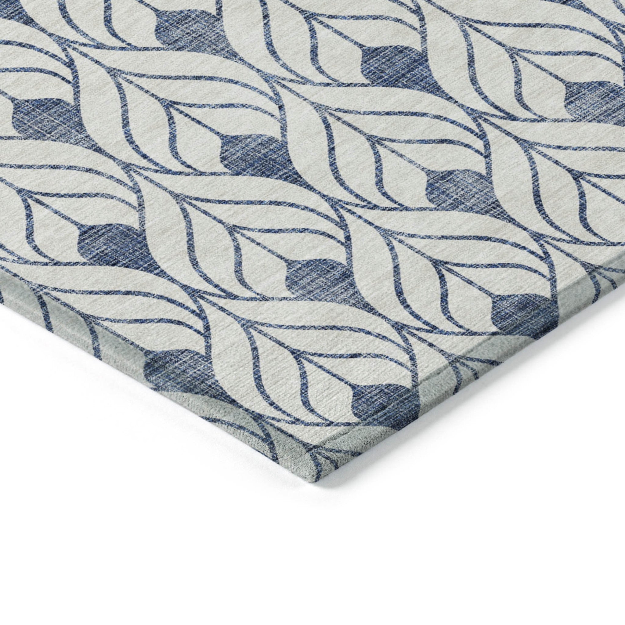 3' X 5' Blue And Ivory Geometric Washable Indoor Outdoor Area Rug