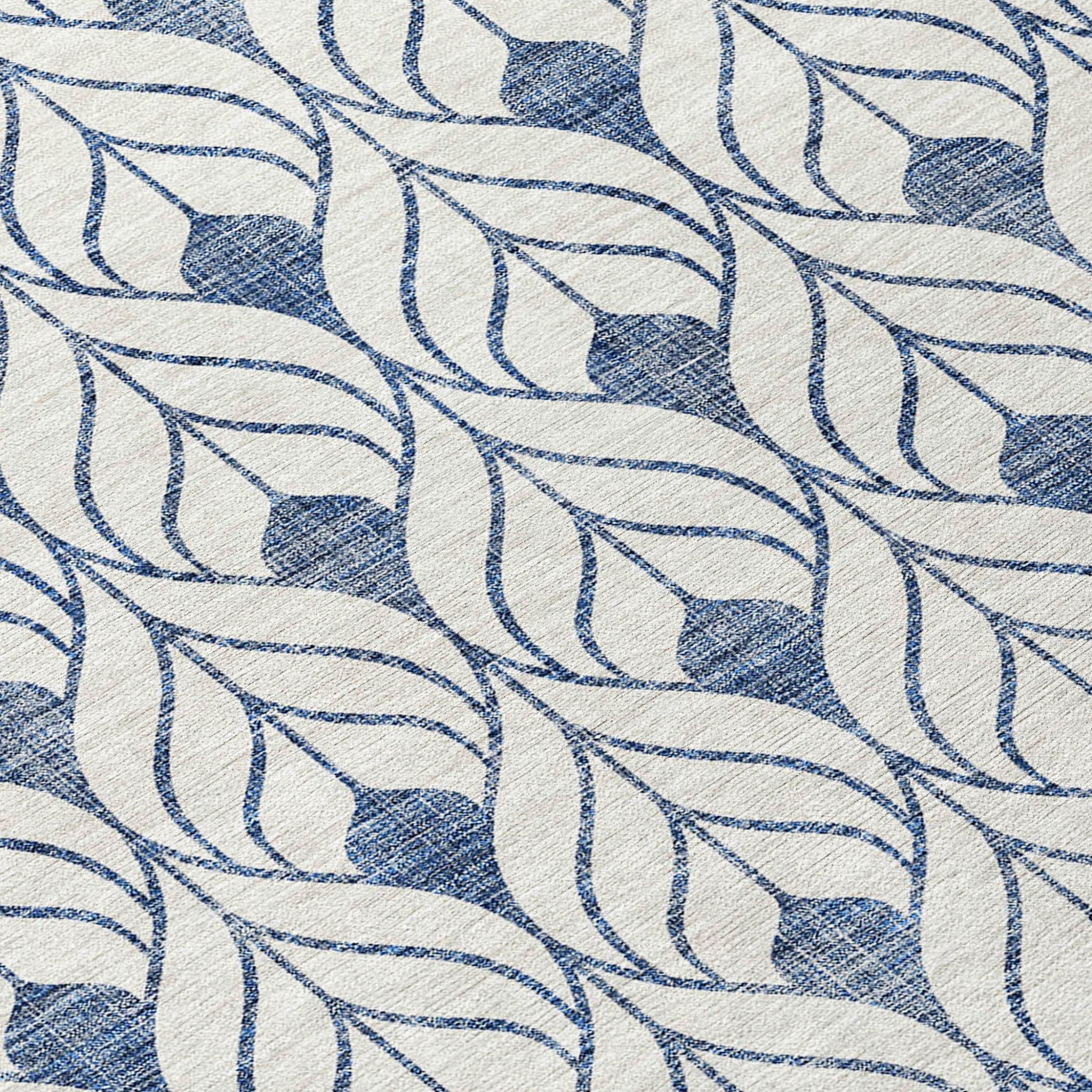 3' X 5' Blue And Ivory Geometric Washable Indoor Outdoor Area Rug