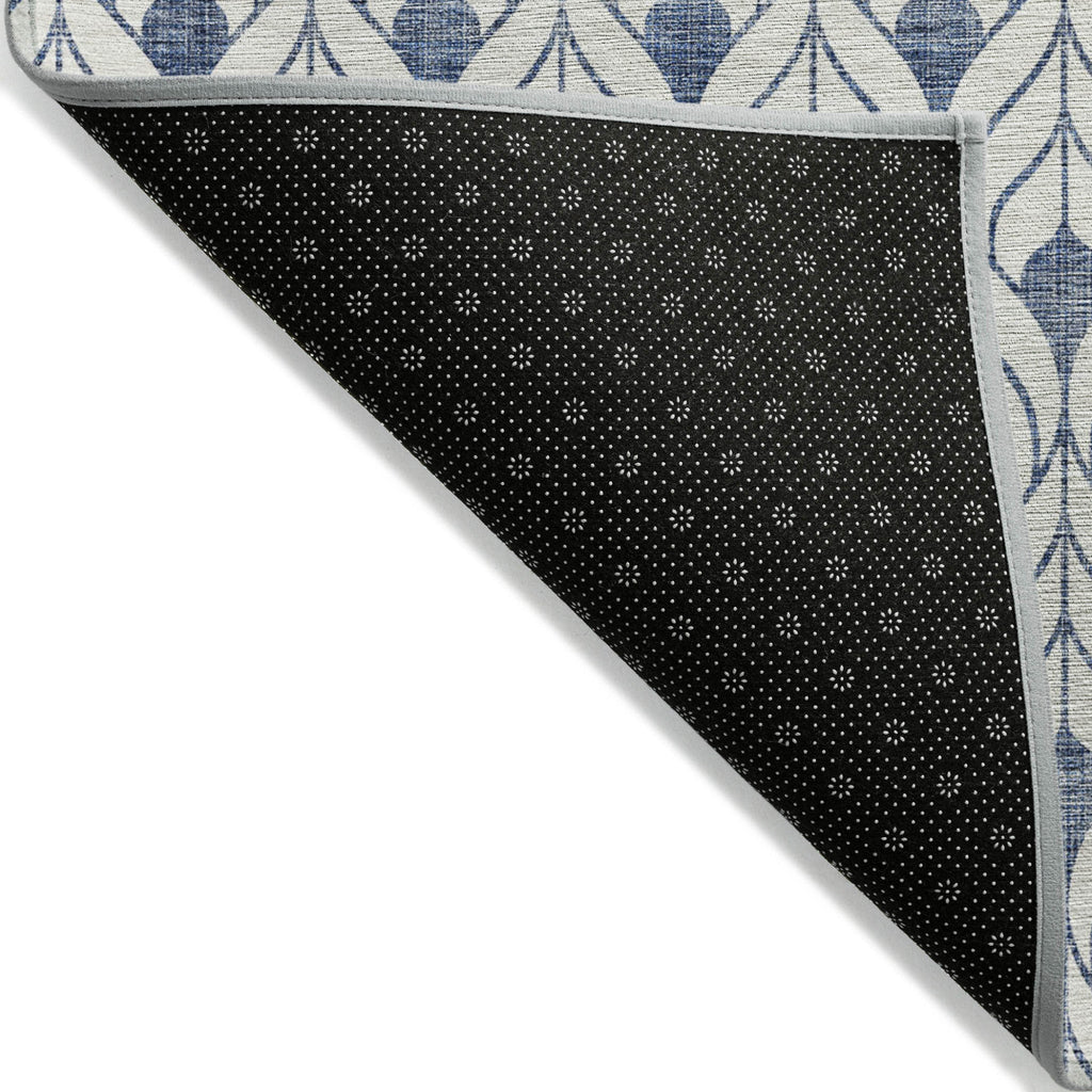 3' X 5' Blue And Ivory Geometric Washable Indoor Outdoor Area Rug