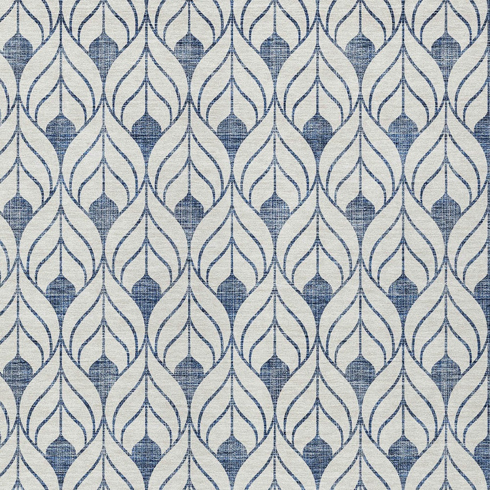 3' X 5' Blue And Ivory Geometric Washable Indoor Outdoor Area Rug