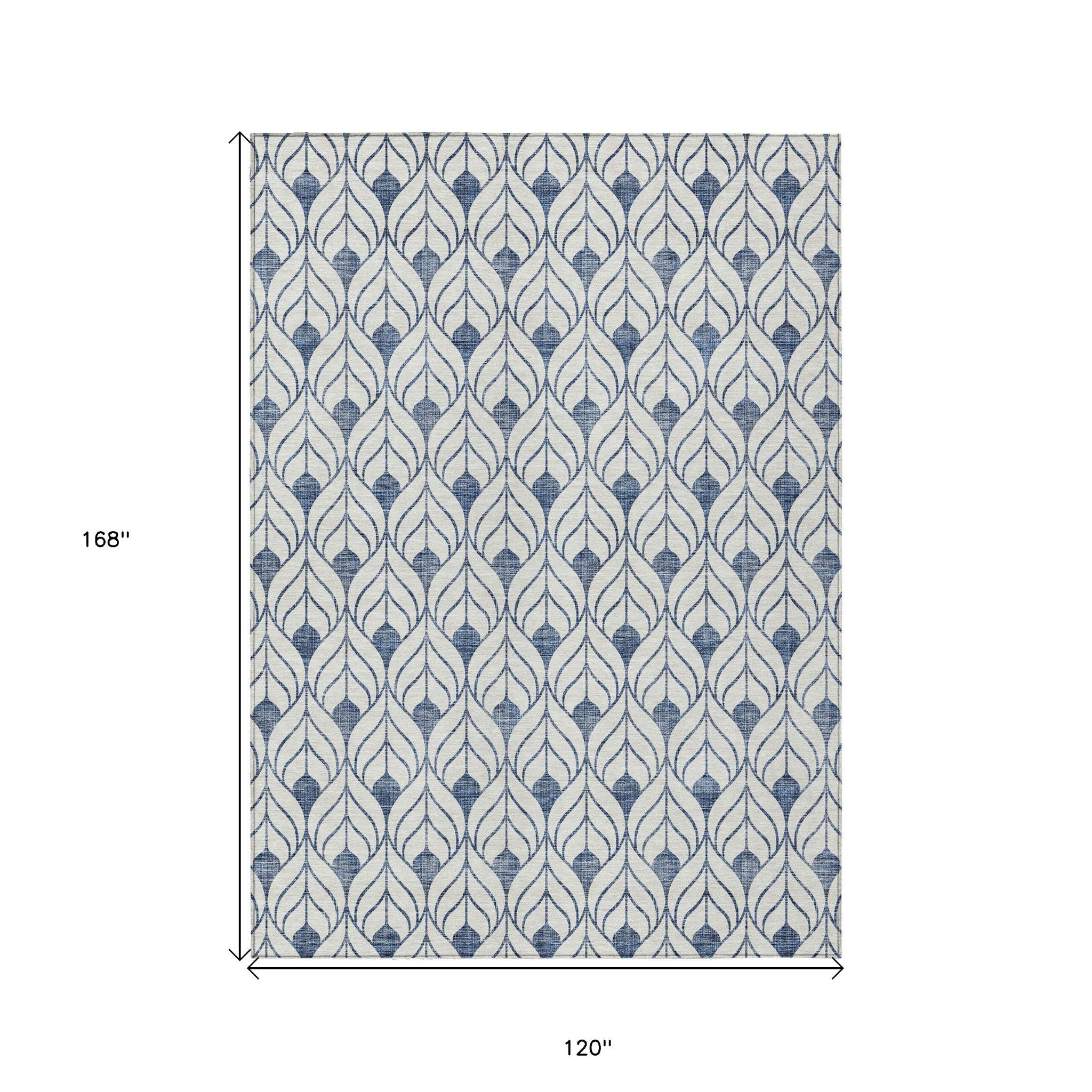 3' X 5' Blue And Ivory Geometric Washable Indoor Outdoor Area Rug