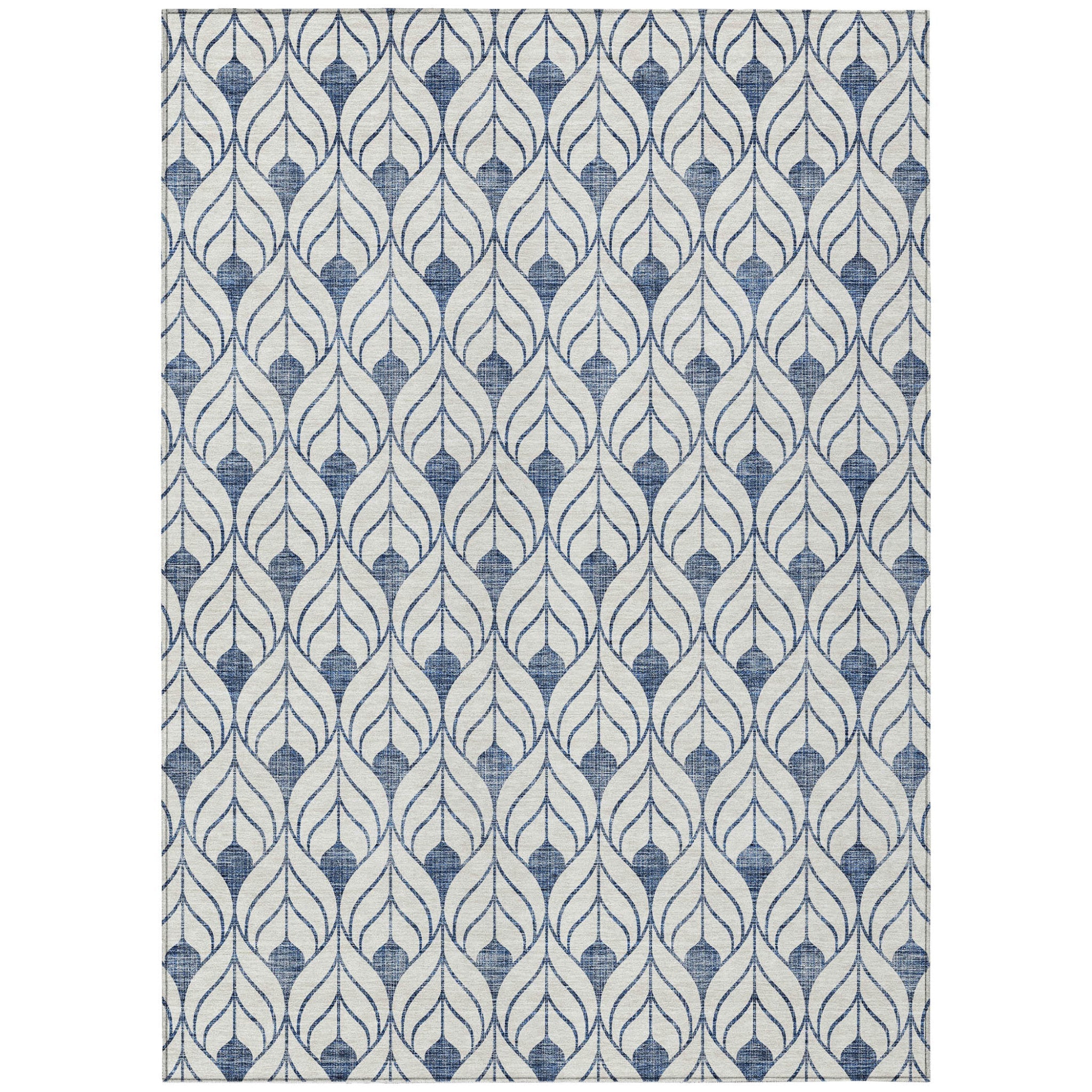 3' X 5' Blue And Ivory Geometric Washable Indoor Outdoor Area Rug