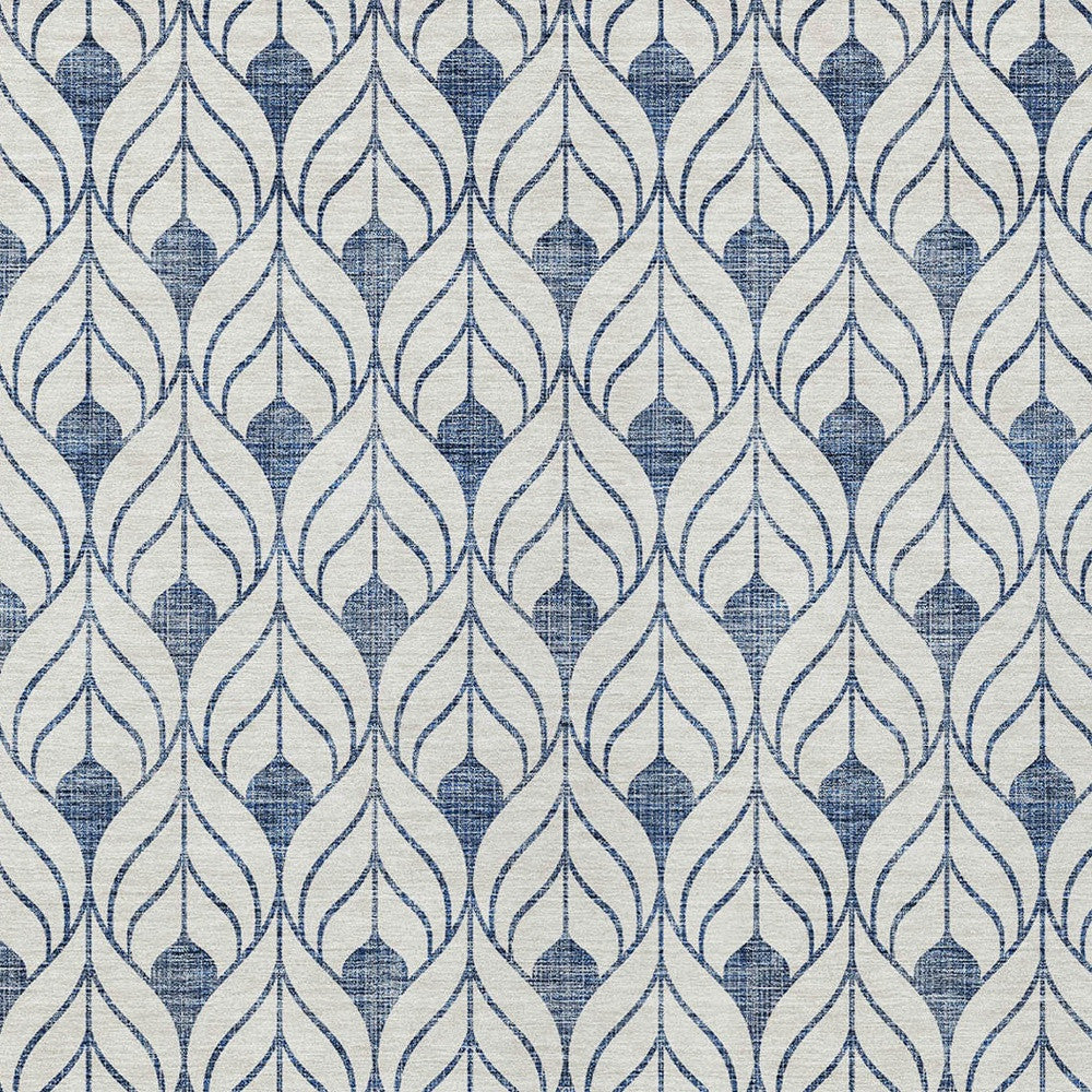 3' X 5' Blue And Ivory Geometric Washable Indoor Outdoor Area Rug
