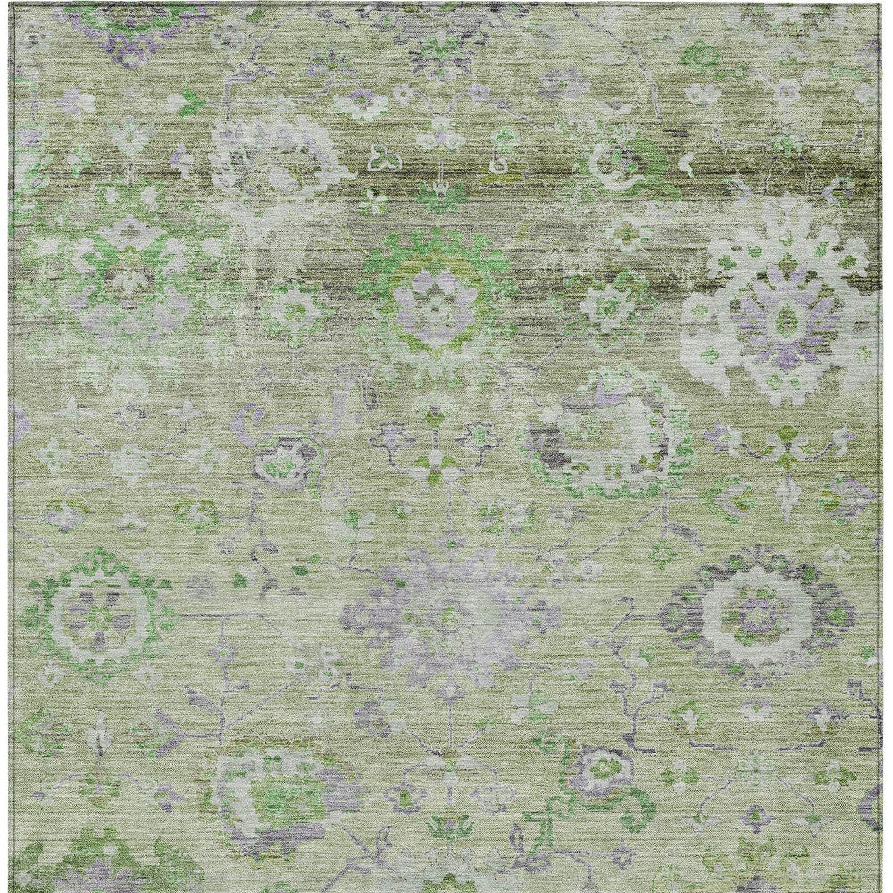 3' X 5' Mint Green And Gray Floral Washable Indoor Outdoor Area Rug