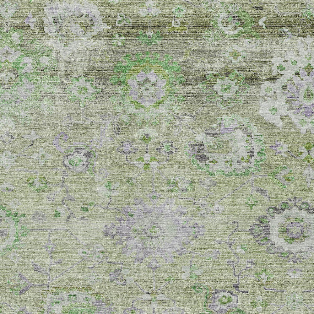 3' X 5' Mint Green And Gray Floral Washable Indoor Outdoor Area Rug