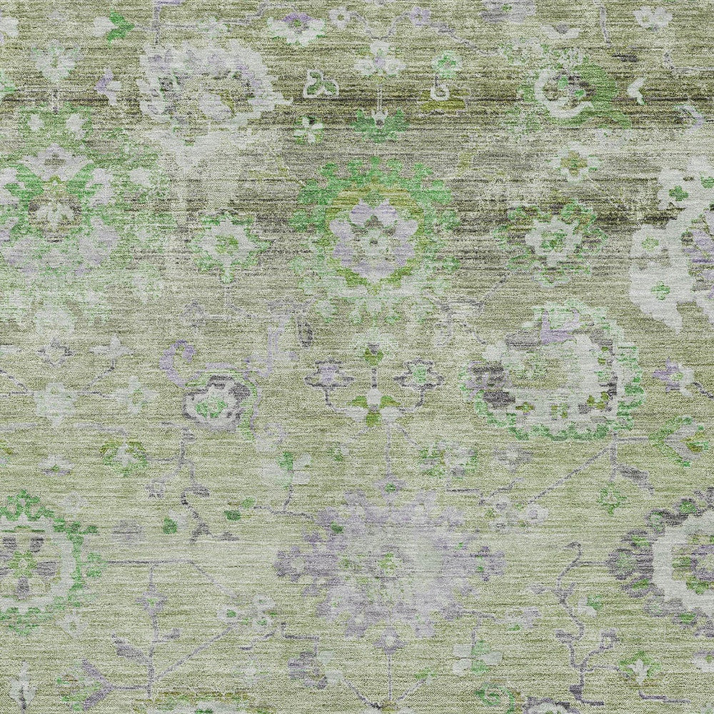 3' X 5' Mint Green And Gray Floral Washable Indoor Outdoor Area Rug