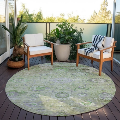 3' X 5' Mint Green And Gray Floral Washable Indoor Outdoor Area Rug