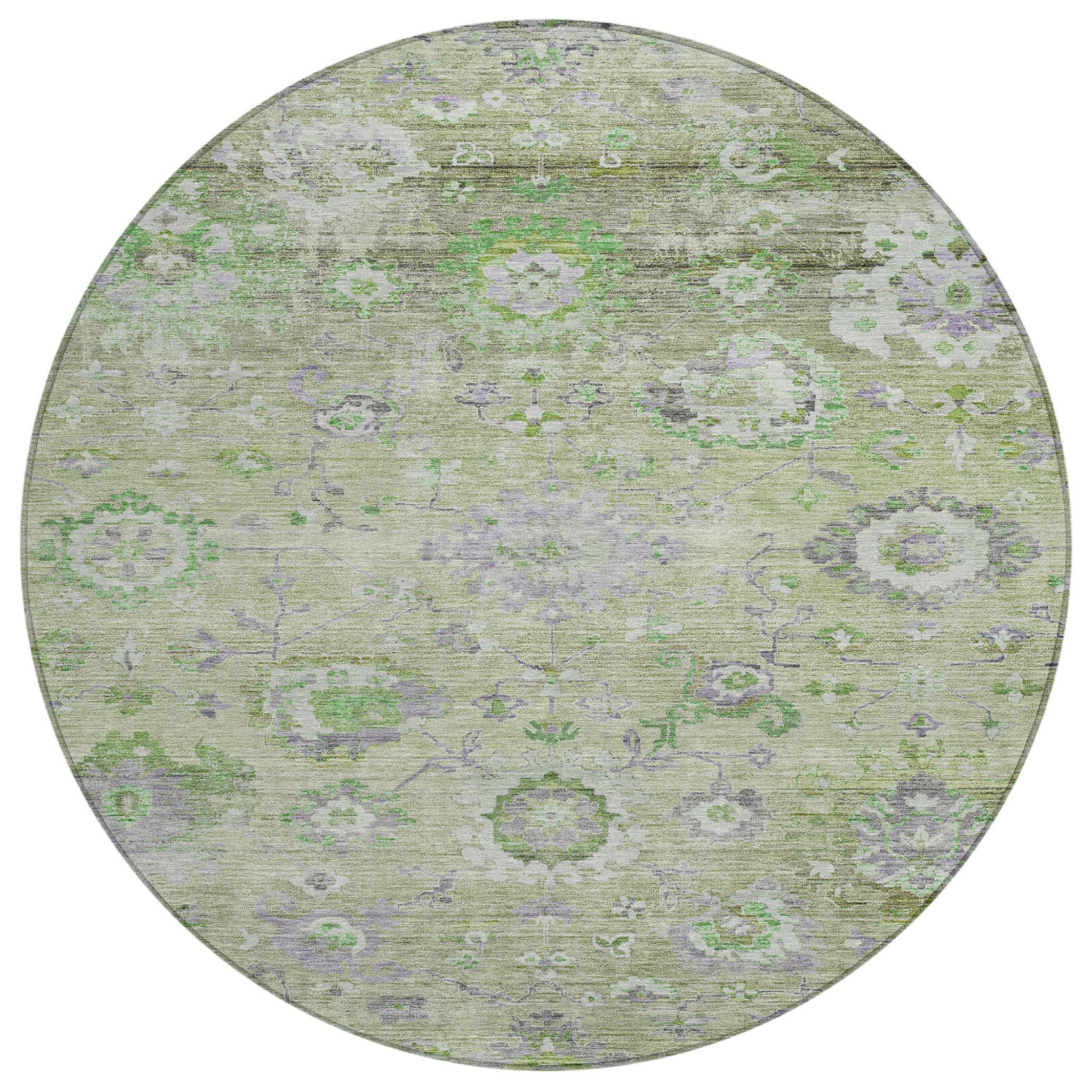 3' X 5' Mint Green And Gray Floral Washable Indoor Outdoor Area Rug