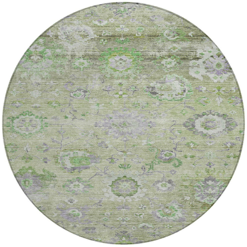 3' X 5' Mint Green And Gray Floral Washable Indoor Outdoor Area Rug