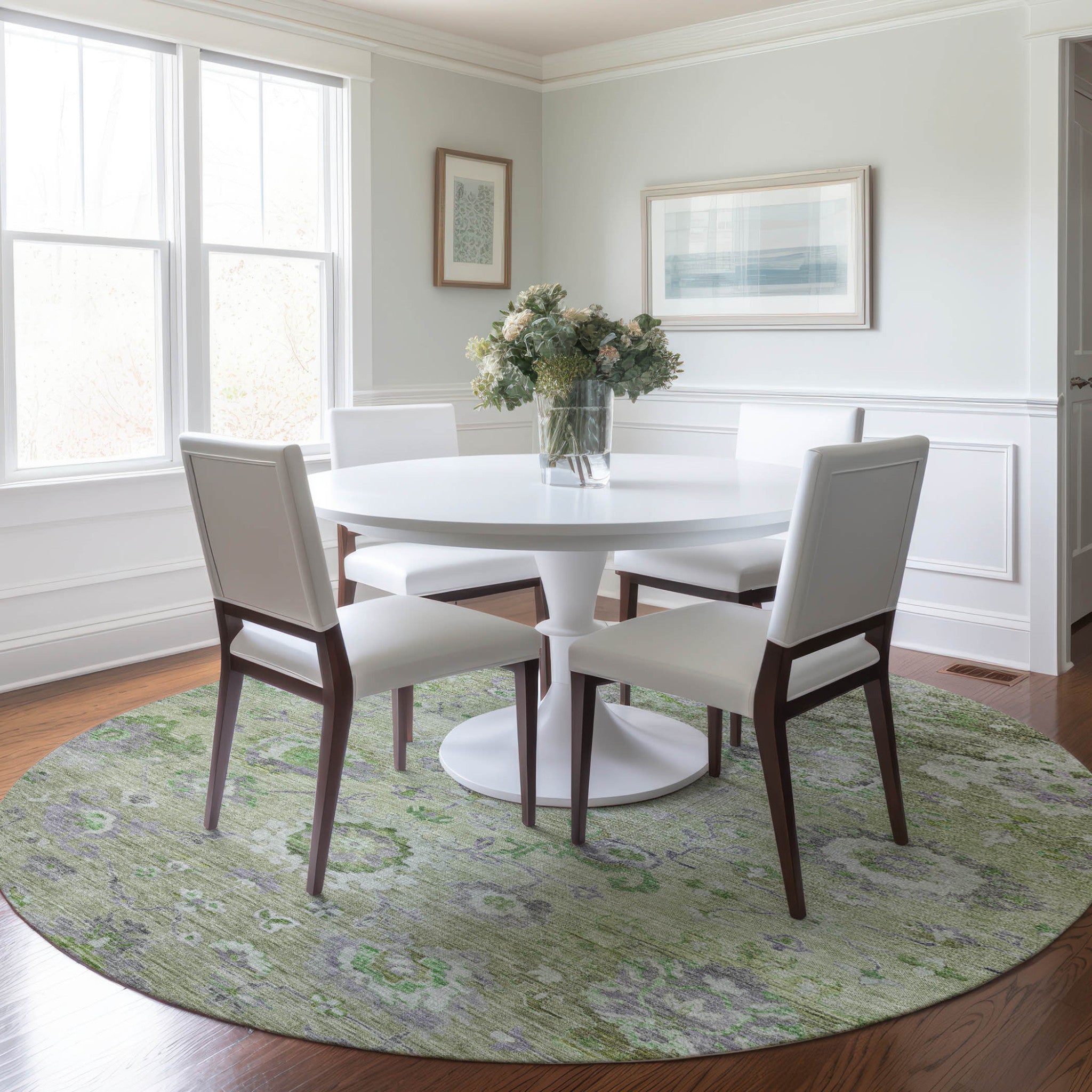 3' X 5' Mint Green And Gray Floral Washable Indoor Outdoor Area Rug