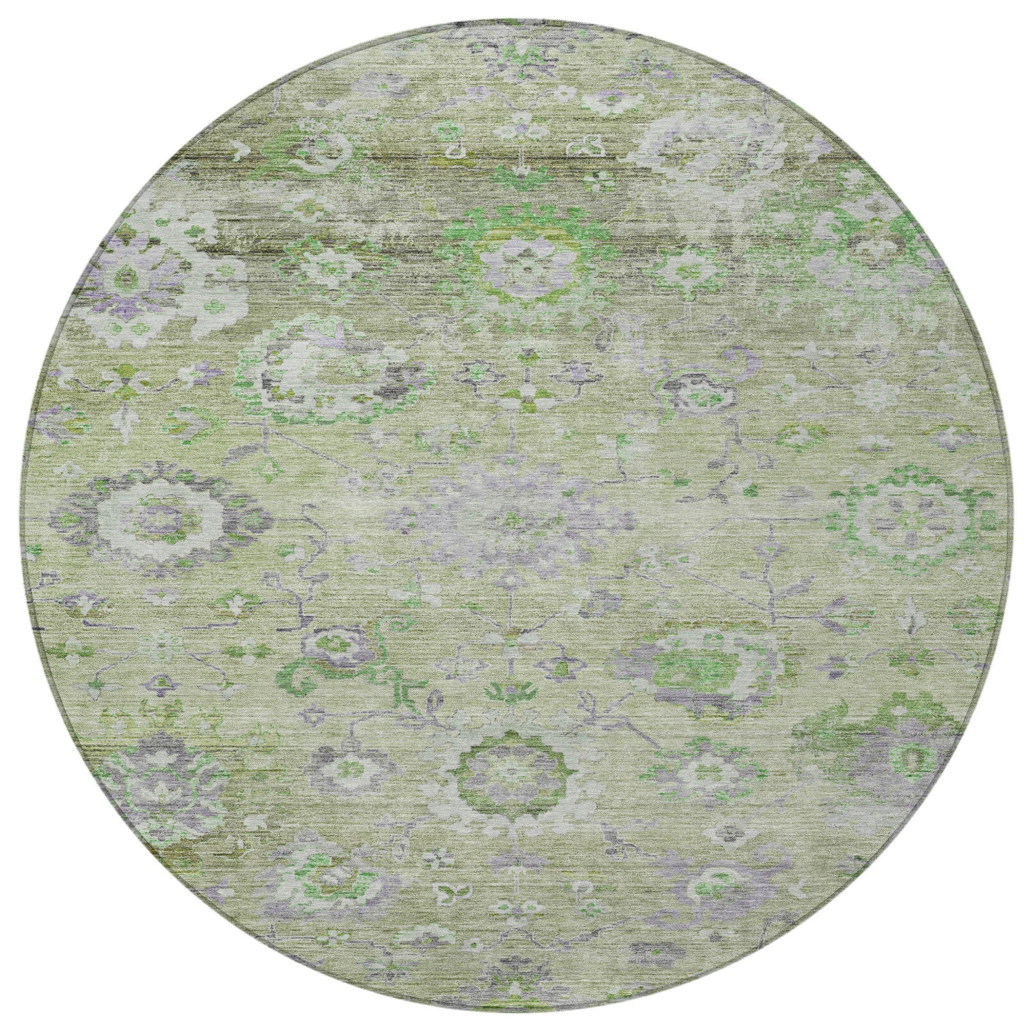 3' X 5' Mint Green And Gray Floral Washable Indoor Outdoor Area Rug