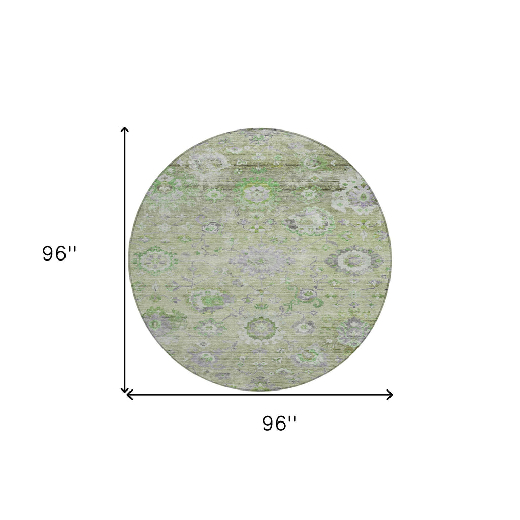 3' X 5' Mint Green And Gray Floral Washable Indoor Outdoor Area Rug