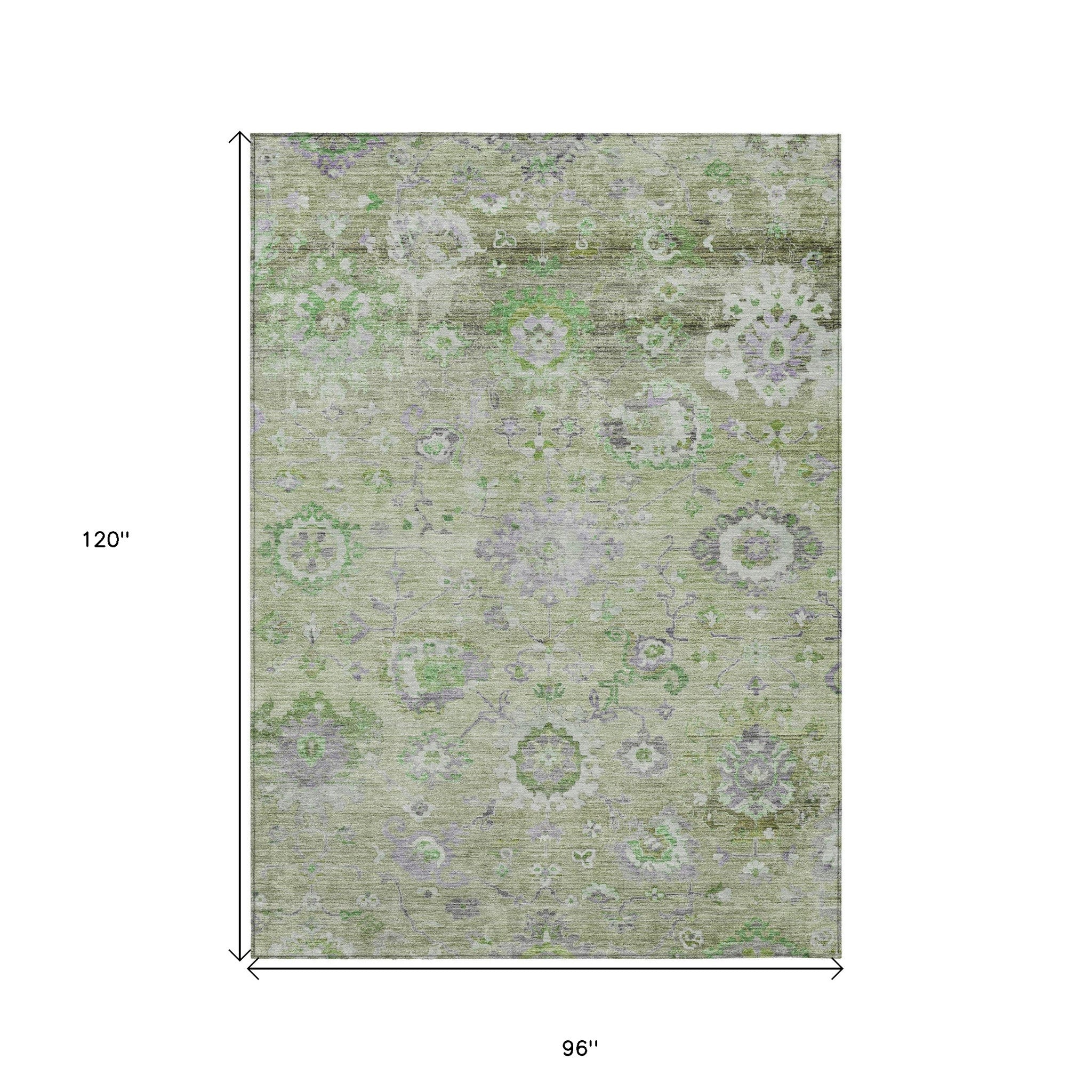 3' X 5' Mint Green And Gray Floral Washable Indoor Outdoor Area Rug