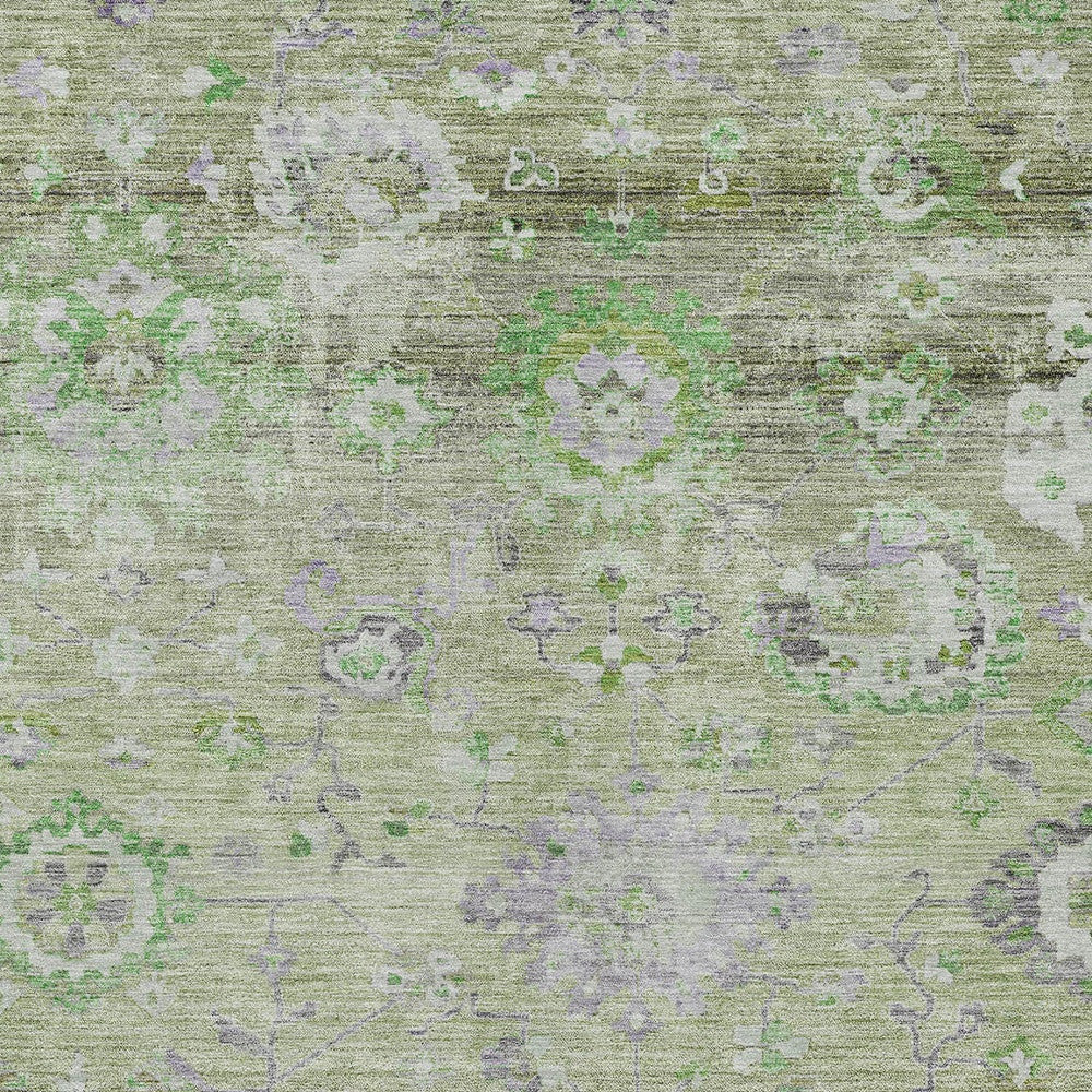 3' X 5' Mint Green And Gray Floral Washable Indoor Outdoor Area Rug
