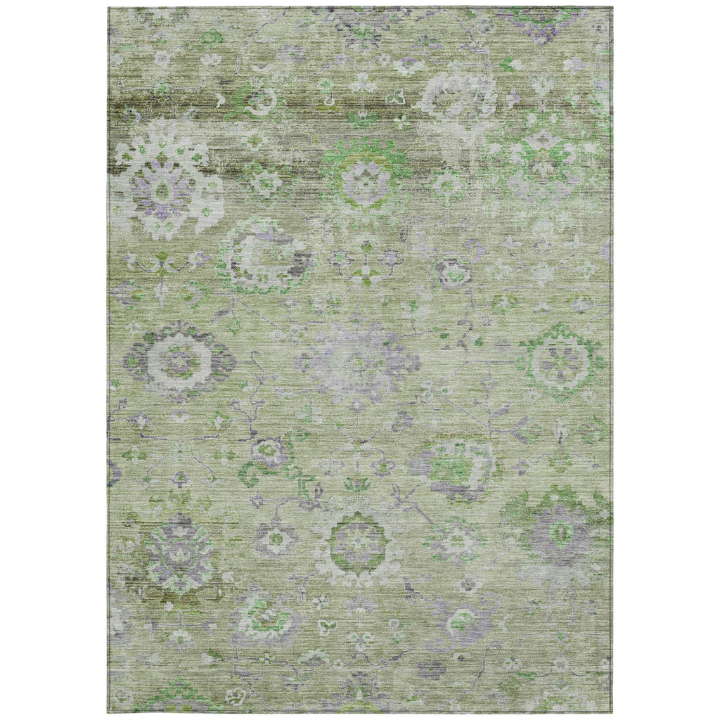 3' X 5' Mint Green And Gray Floral Washable Indoor Outdoor Area Rug