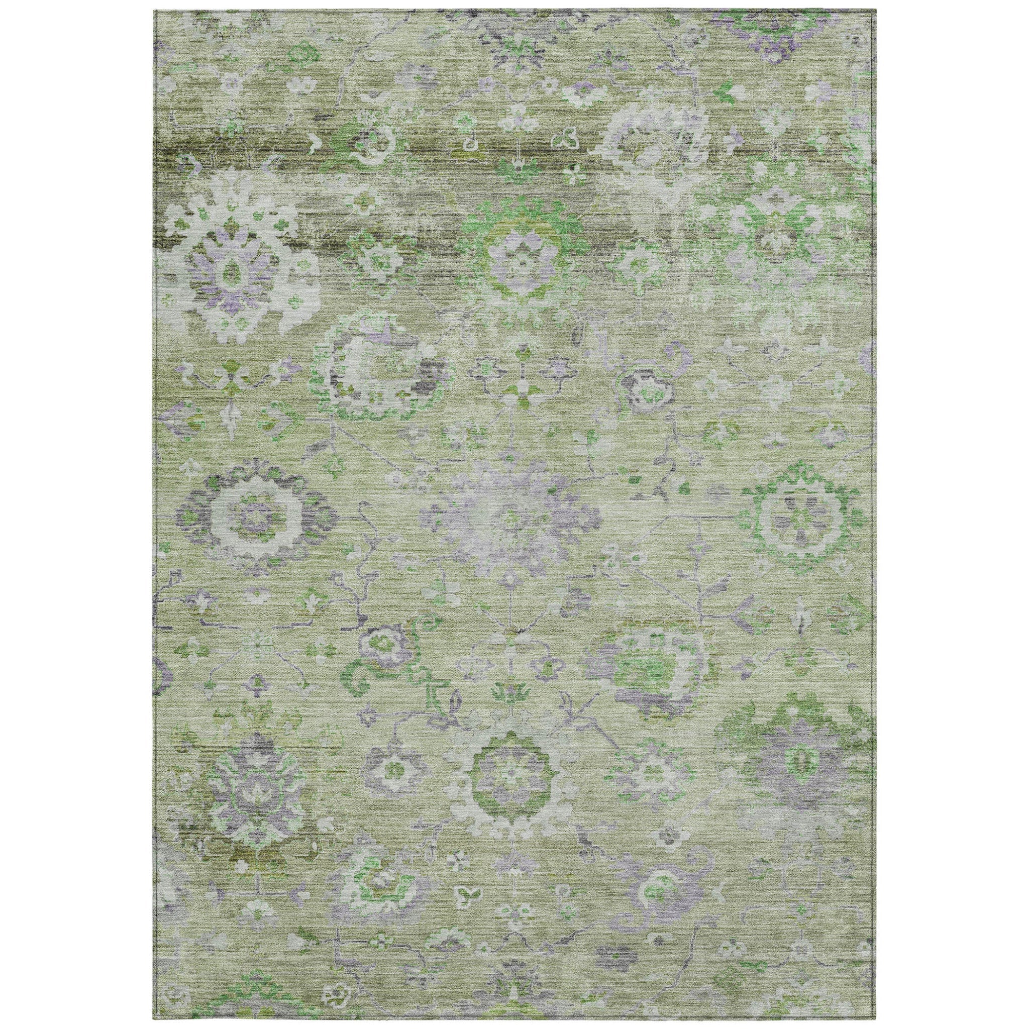 3' X 5' Mint Green And Gray Floral Washable Indoor Outdoor Area Rug