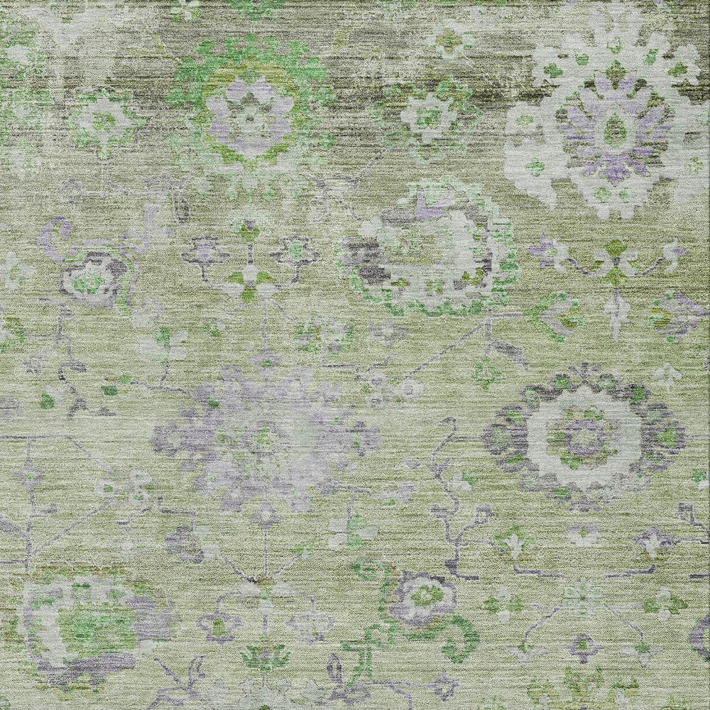 3' X 5' Mint Green And Gray Floral Washable Indoor Outdoor Area Rug