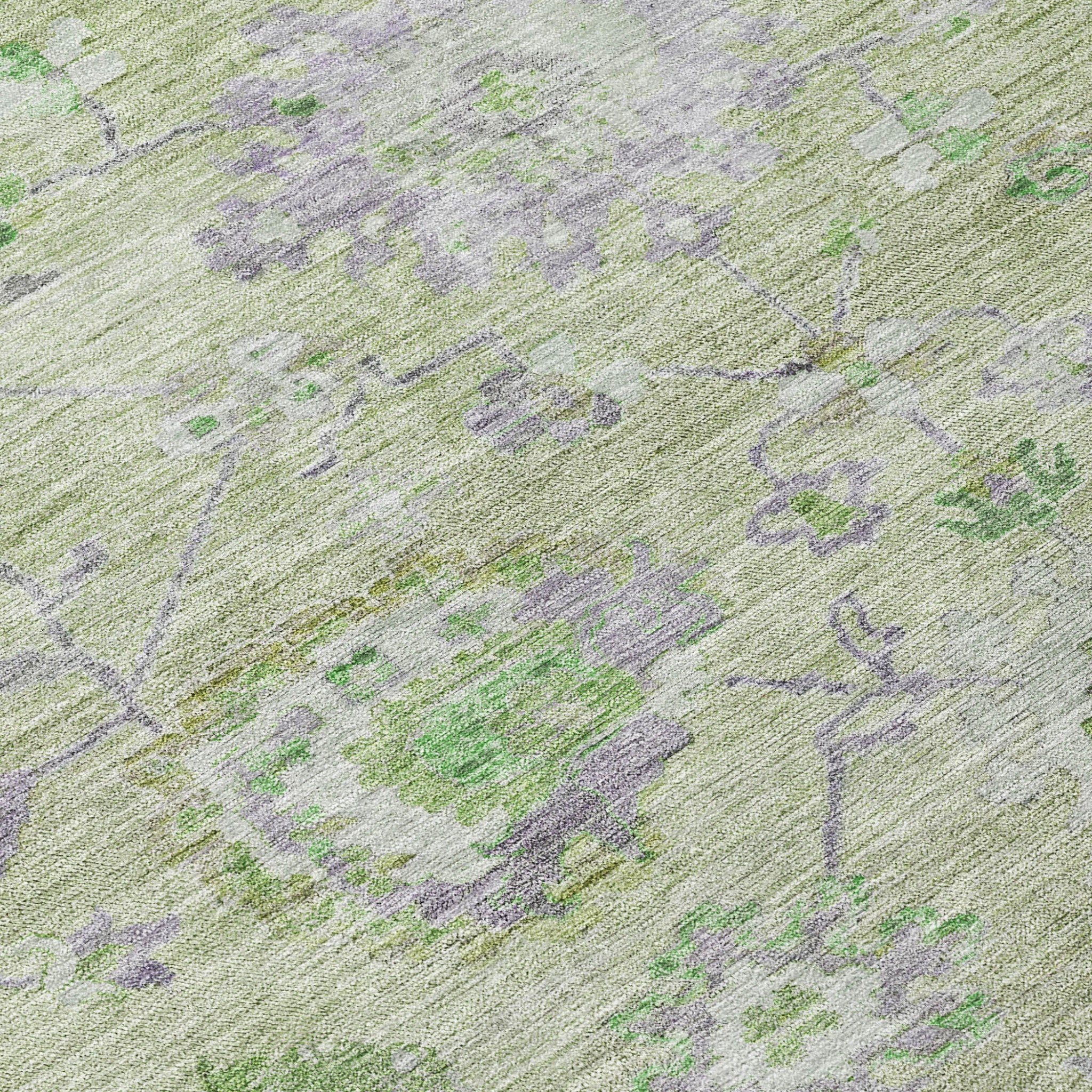 3' X 5' Mint Green And Gray Floral Washable Indoor Outdoor Area Rug