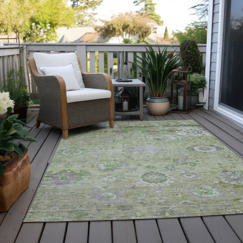 3' X 5' Mint Green And Gray Floral Washable Indoor Outdoor Area Rug