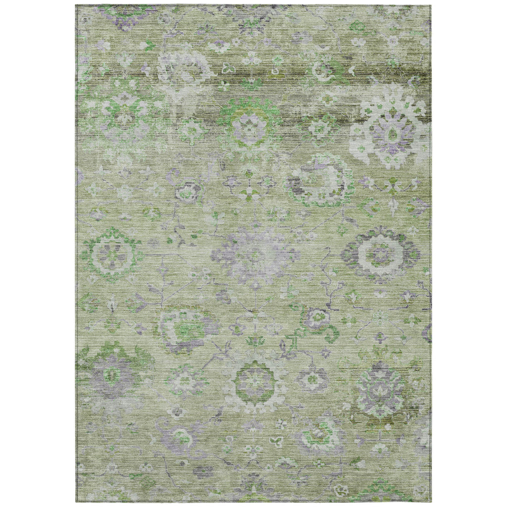 3' X 5' Mint Green And Gray Floral Washable Indoor Outdoor Area Rug