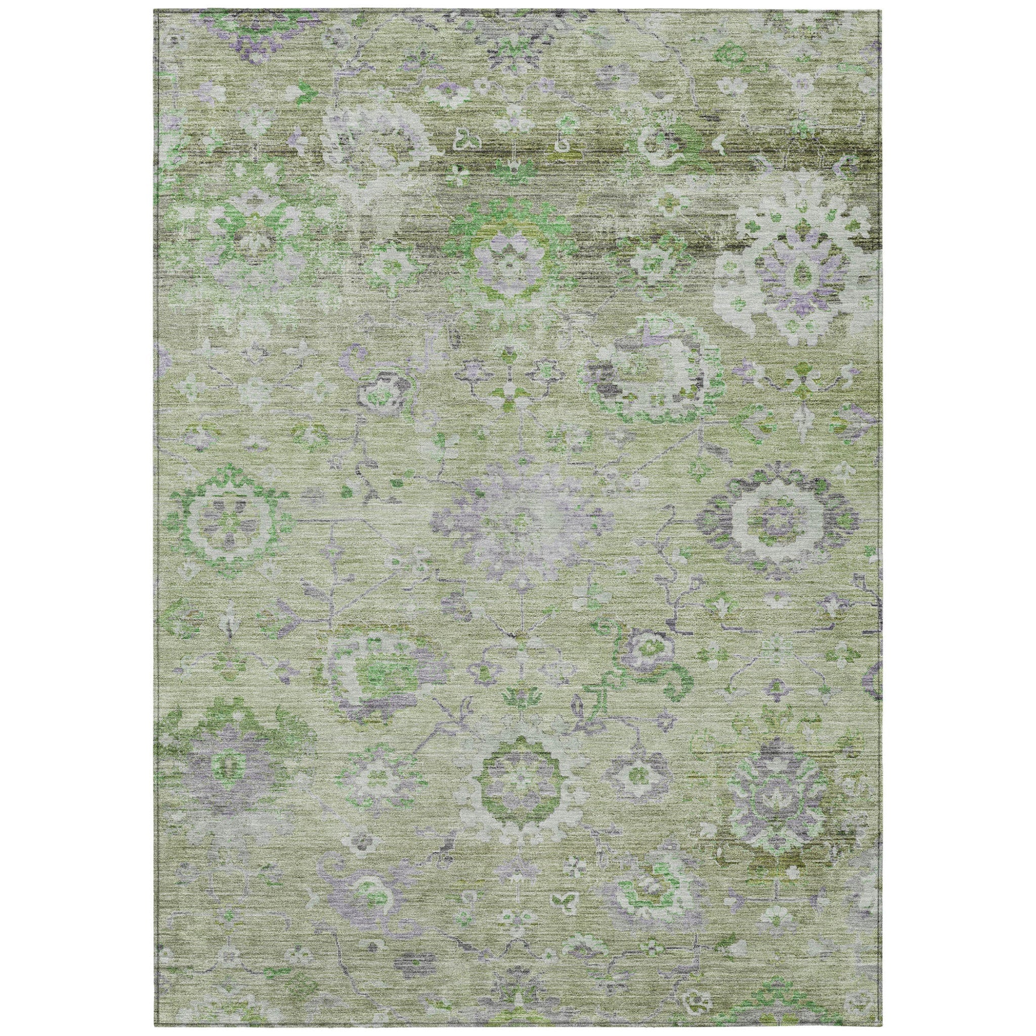 3' X 5' Mint Green And Gray Floral Washable Indoor Outdoor Area Rug