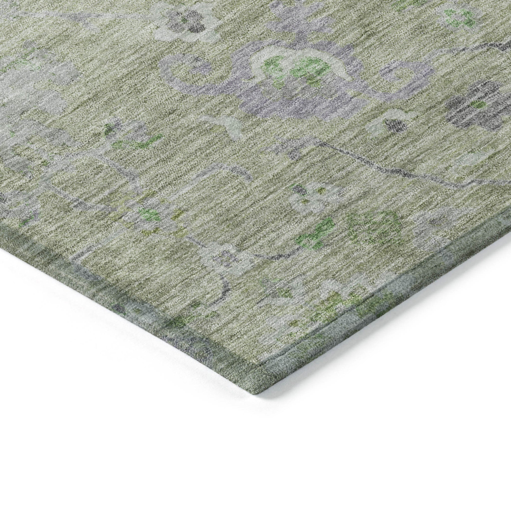 3' X 5' Mint Green And Gray Floral Washable Indoor Outdoor Area Rug