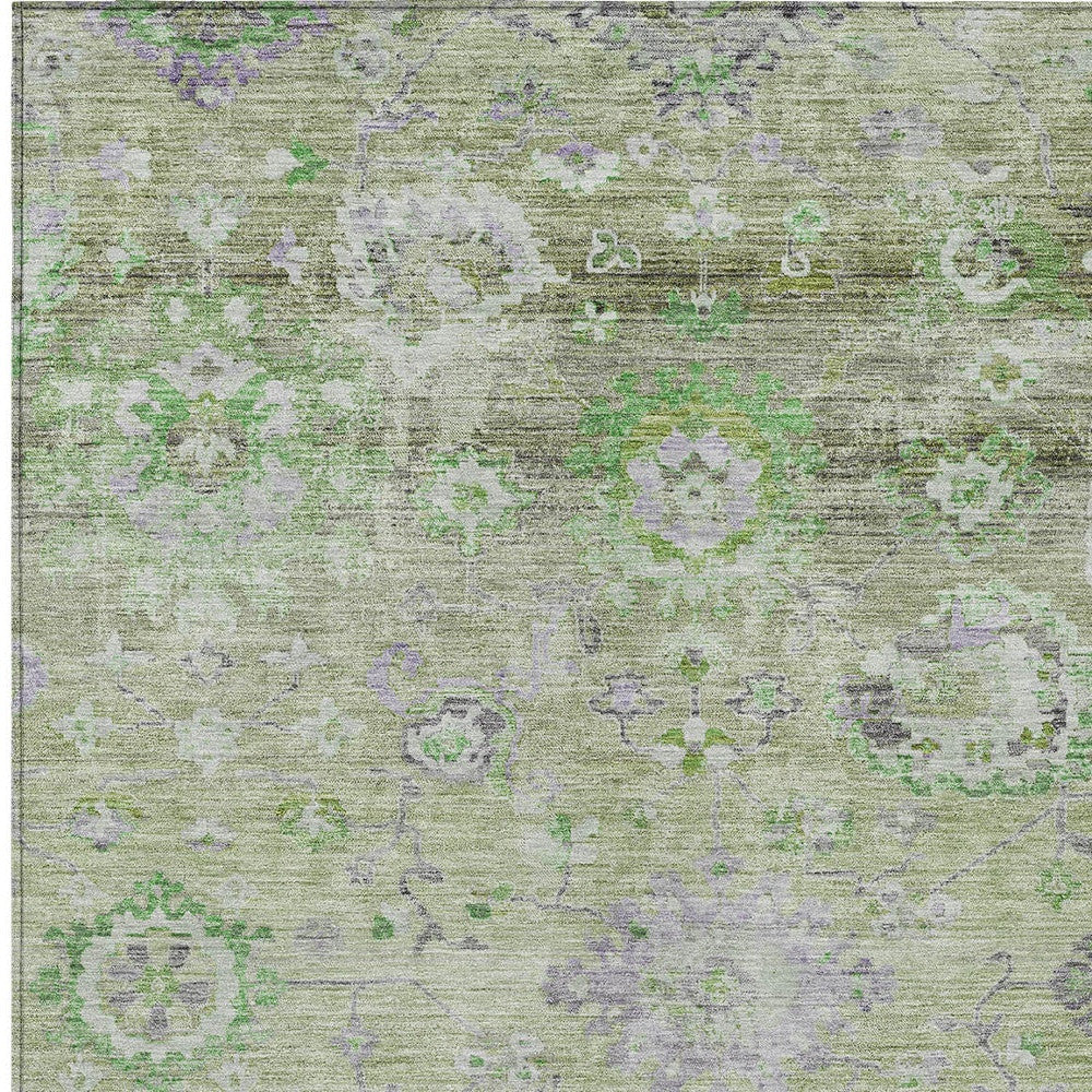 3' X 5' Mint Green And Gray Floral Washable Indoor Outdoor Area Rug